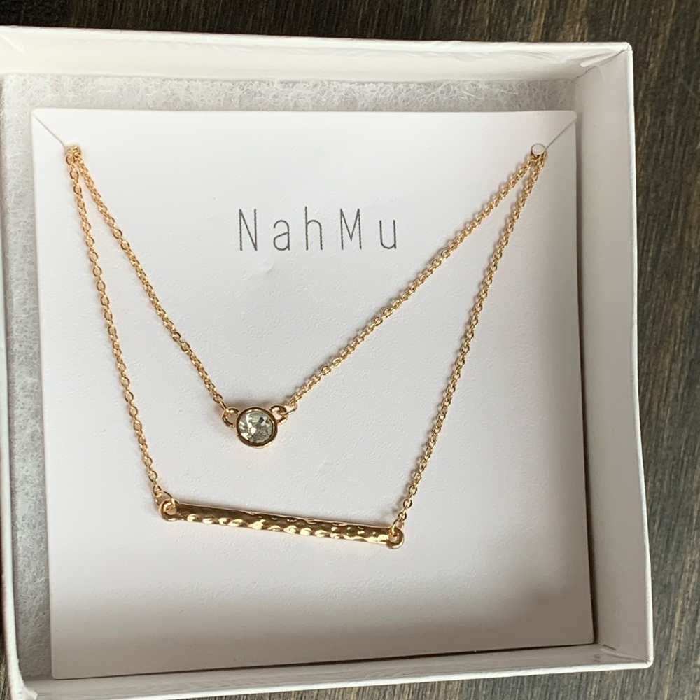 New Mahmu double gold bar and bezel CZ necklace